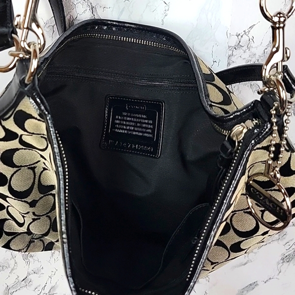 Vintage Authentic Coach Luxury Canvas Shoulder/ Crossbody Purse/Bag Black/Grey - Picture 13 of 16